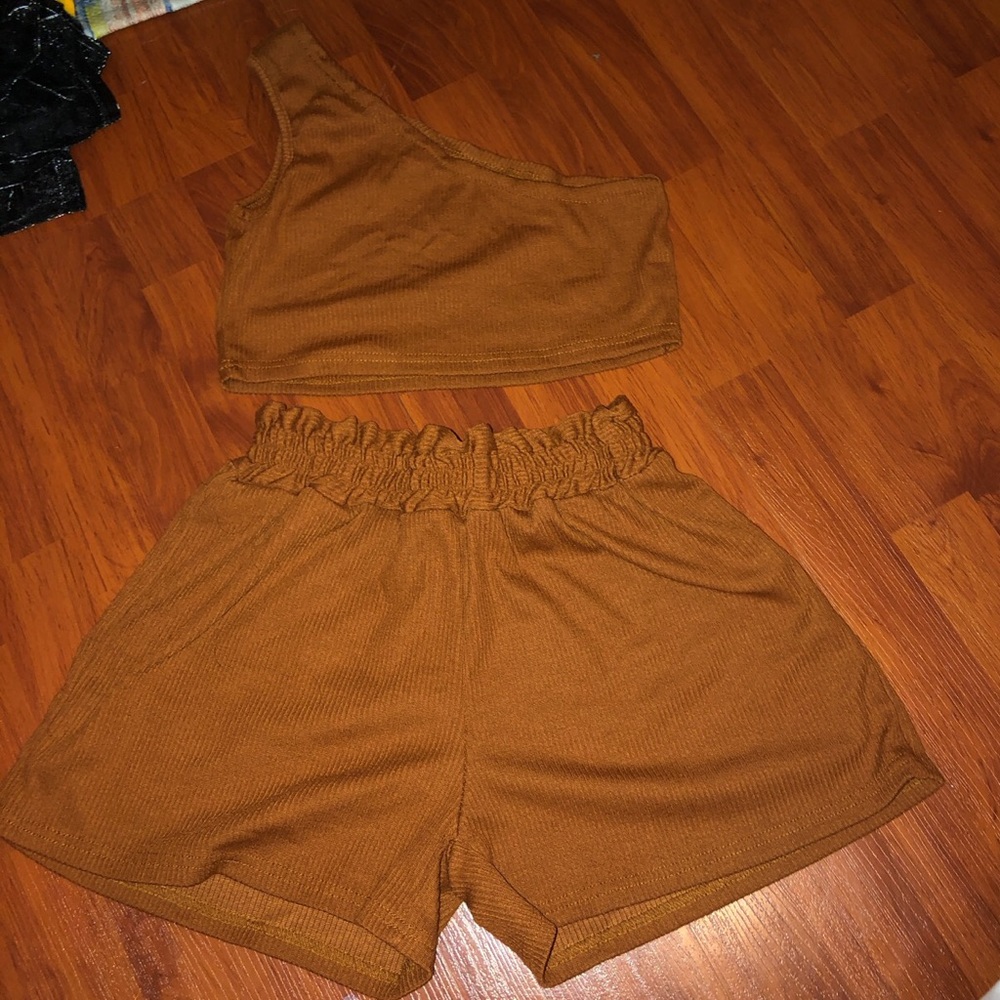 Two Piece Set, One Shoulder Top With Shorts SOLD